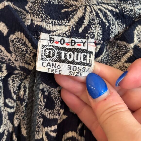 Vintage 90s maxi broomstick skirt navy blue floral crepe rayon - Picture 5 of 6